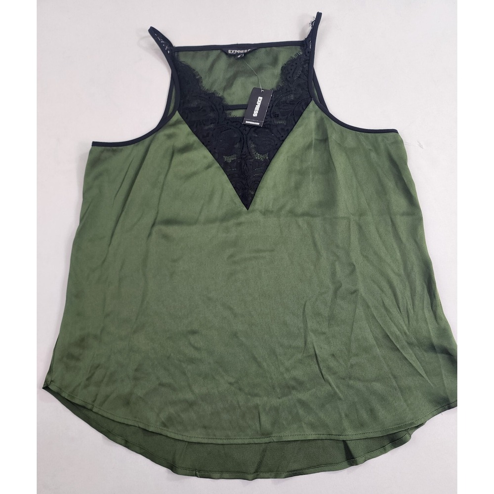 Express blouse top womens Medium M green black polyester $49 ladies